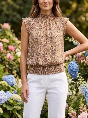 Elegant Paisley Print Cap Sleeve Blouse